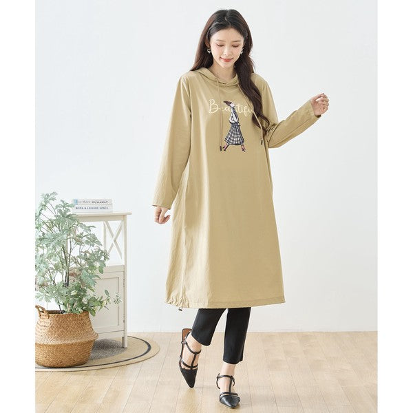 【M〜L】ガールモチーフプリントフードロングワンピース｜TRUBE