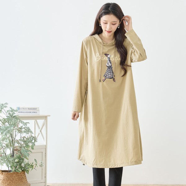 【M〜L】ガールモチーフプリントフードロングワンピース｜TRUBE