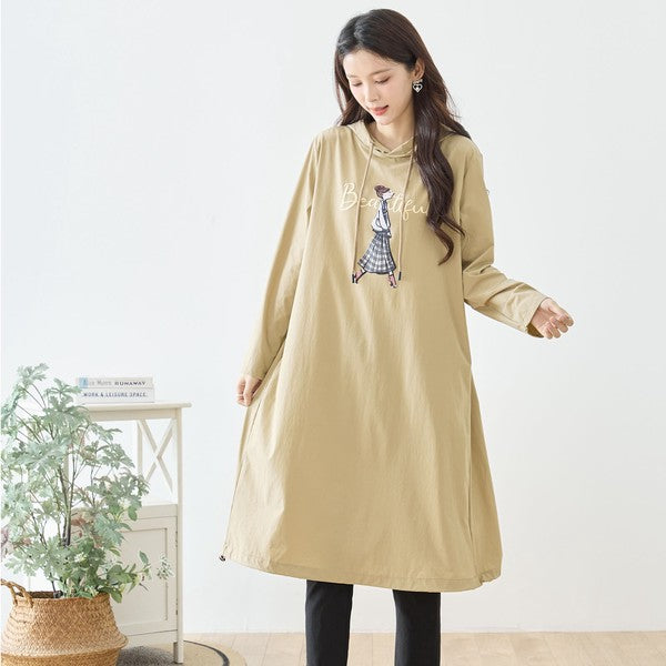 【M〜L】ガールモチーフプリントフードロングワンピース｜TRUBE