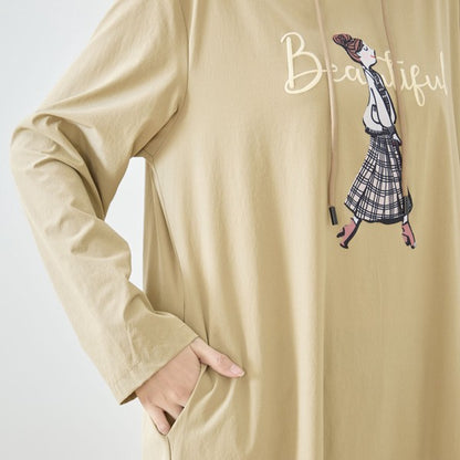 【M〜L】ガールモチーフプリントフードロングワンピース｜TRUBE