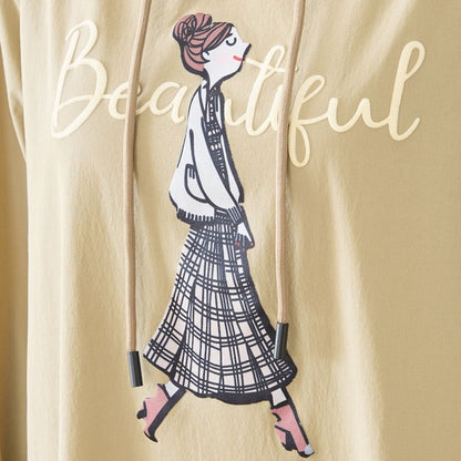 【M〜L】ガールモチーフプリントフードロングワンピース｜TRUBE