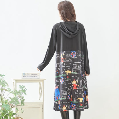 【M〜L】イラストプリント切替フーディワンピース｜TRUBE