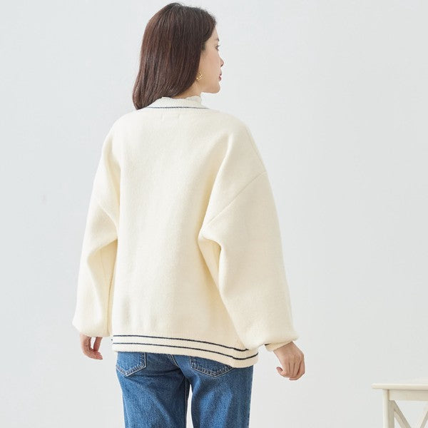 【M〜L】デニムポケット切替Vネックニットカーディガン｜TRUBE