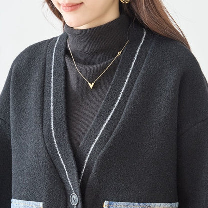 【M〜L】デニムポケット切替Vネックニットカーディガン｜TRUBE