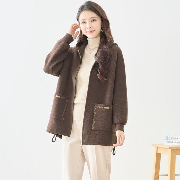 【M〜L】スマイルパッチフーデッドニットブルゾン｜TRUBE