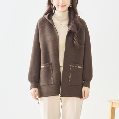 【M〜L】スマイルパッチフーデッドニットブルゾン｜TRUBE