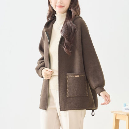 【M〜L】スマイルパッチフーデッドニットブルゾン｜TRUBE