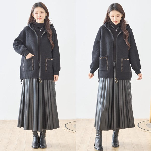 【M〜L】スマイルパッチフーデッドニットブルゾン｜TRUBE