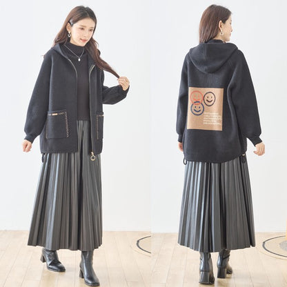 【M〜L】スマイルパッチフーデッドニットブルゾン｜TRUBE