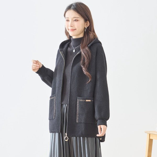 【M〜L】スマイルパッチフーデッドニットブルゾン｜TRUBE