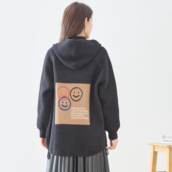 【M〜L】スマイルパッチフーデッドニットブルゾン｜TRUBE