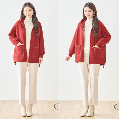 【M〜L】スマイルパッチフーデッドニットブルゾン｜TRUBE