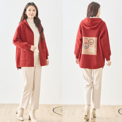 【M〜L】スマイルパッチフーデッドニットブルゾン｜TRUBE