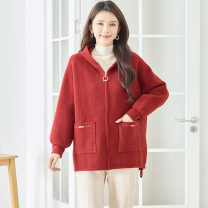 【M〜L】スマイルパッチフーデッドニットブルゾン｜TRUBE