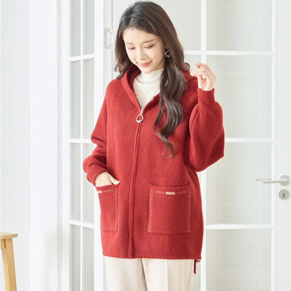 【M〜L】スマイルパッチフーデッドニットブルゾン｜TRUBE