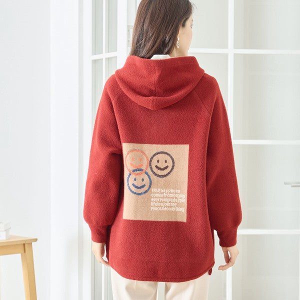 【M〜L】スマイルパッチフーデッドニットブルゾン｜TRUBE