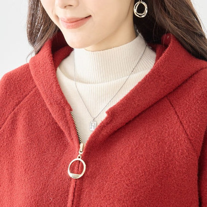 【M〜L】スマイルパッチフーデッドニットブルゾン｜TRUBE