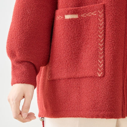 【M〜L】スマイルパッチフーデッドニットブルゾン｜TRUBE