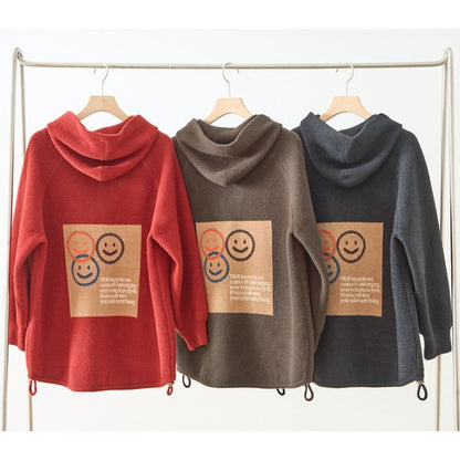 【M〜L】スマイルパッチフーデッドニットブルゾン｜TRUBE