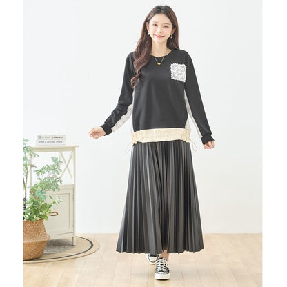 【M〜L】フラワーレース異素材切替ドロストプルオーバー｜TRUBE