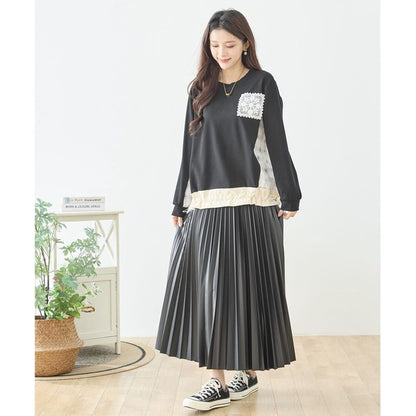 【M〜L】フラワーレース異素材切替ドロストプルオーバー｜TRUBE