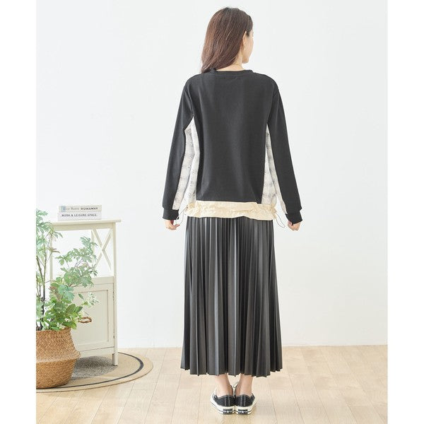 【M〜L】フラワーレース異素材切替ドロストプルオーバー｜TRUBE