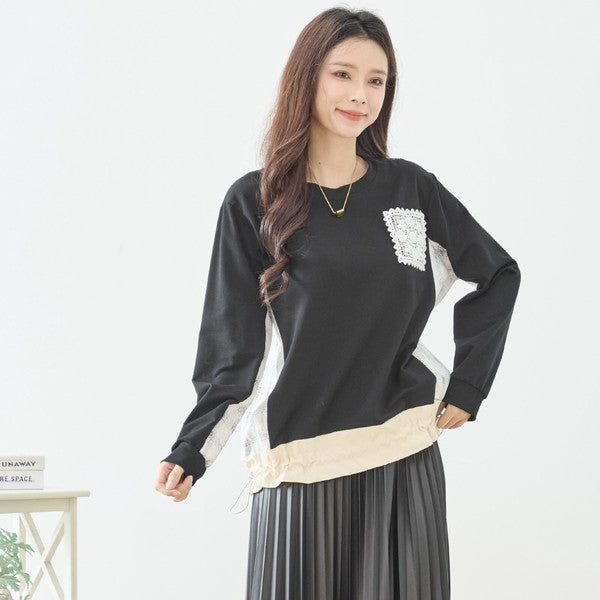 【M〜L】フラワーレース異素材切替ドロストプルオーバー｜TRUBE