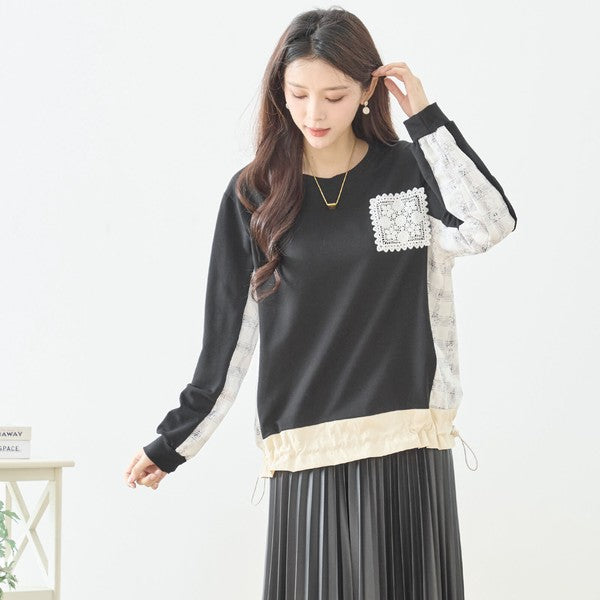 【M〜L】フラワーレース異素材切替ドロストプルオーバー｜TRUBE