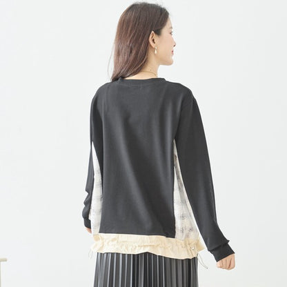 【M〜L】フラワーレース異素材切替ドロストプルオーバー｜TRUBE