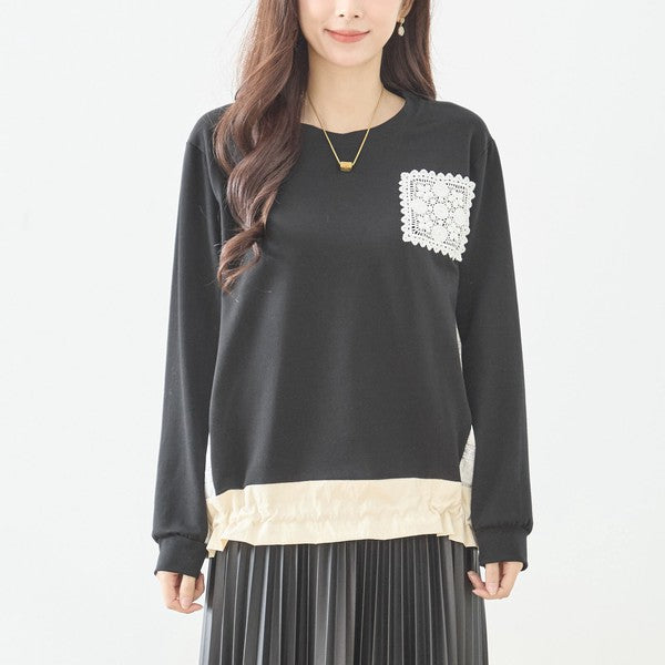 【M〜L】フラワーレース異素材切替ドロストプルオーバー｜TRUBE
