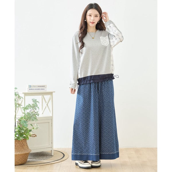 【M〜L】フラワーレース異素材切替ドロストプルオーバー｜TRUBE