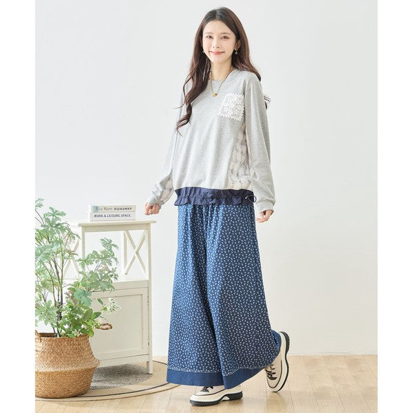 【M〜L】フラワーレース異素材切替ドロストプルオーバー｜TRUBE