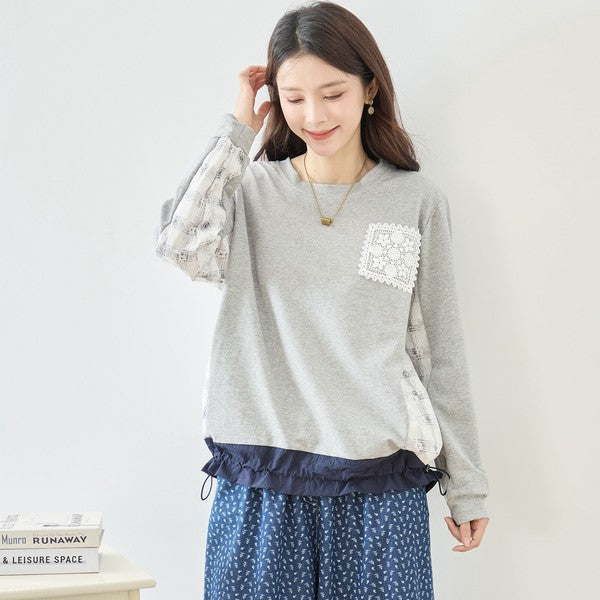 【M〜L】フラワーレース異素材切替ドロストプルオーバー｜TRUBE