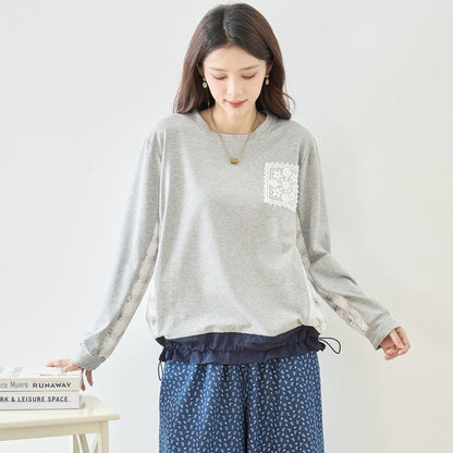 【M〜L】フラワーレース異素材切替ドロストプルオーバー｜TRUBE