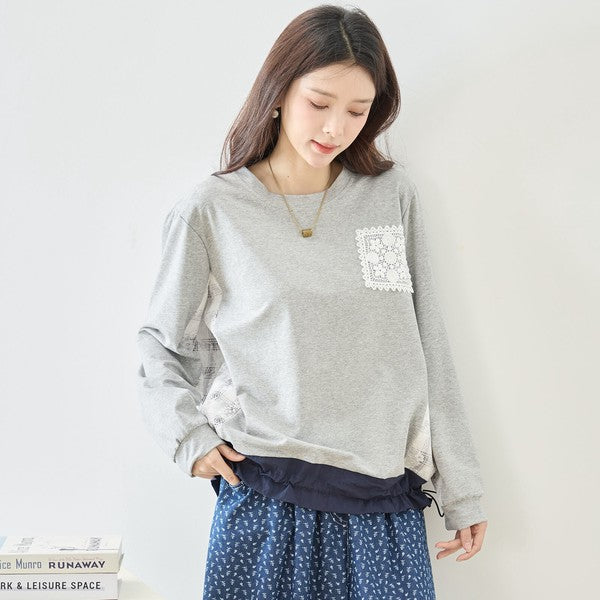 【M〜L】フラワーレース異素材切替ドロストプルオーバー｜TRUBE