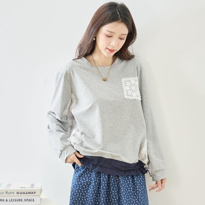 【M〜L】フラワーレース異素材切替ドロストプルオーバー｜TRUBE