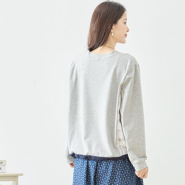 【M〜L】フラワーレース異素材切替ドロストプルオーバー｜TRUBE