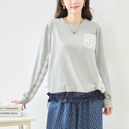 【M〜L】フラワーレース異素材切替ドロストプルオーバー｜TRUBE