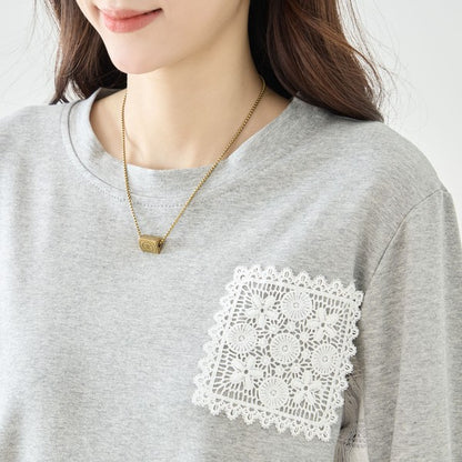 【M〜L】フラワーレース異素材切替ドロストプルオーバー｜TRUBE
