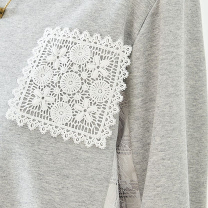 【M〜L】フラワーレース異素材切替ドロストプルオーバー｜TRUBE