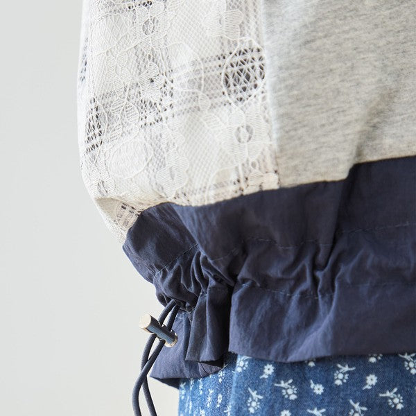 【M〜L】フラワーレース異素材切替ドロストプルオーバー｜TRUBE