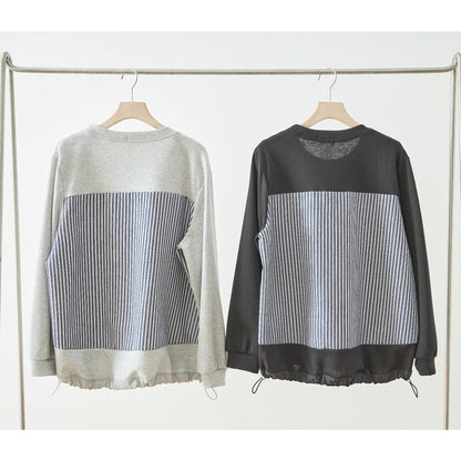 【M〜L】フラワーモチーフ異素材ストライプ切替プルオーバー｜TRUBE