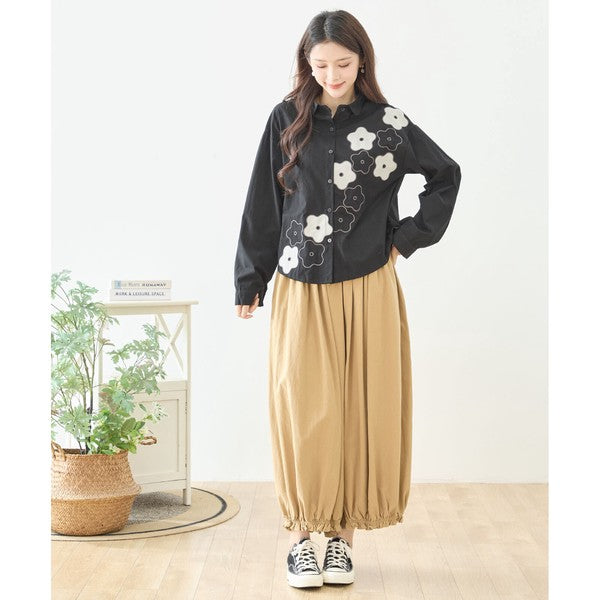 【M〜L】フラワーライン刺繍シャツ｜TRUBE