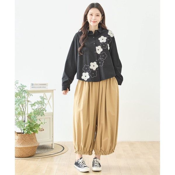 【M〜L】フラワーライン刺繍シャツ｜TRUBE