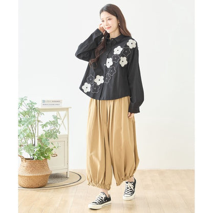 【M〜L】フラワーライン刺繍シャツ｜TRUBE