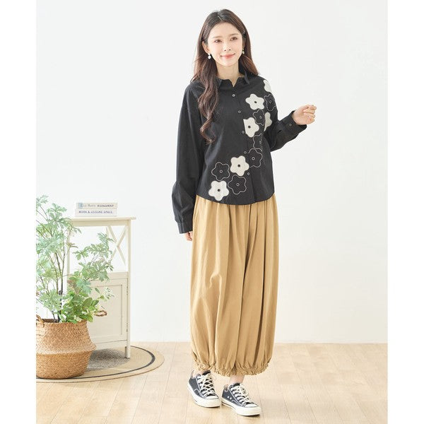 【M〜L】フラワーライン刺繍シャツ｜TRUBE