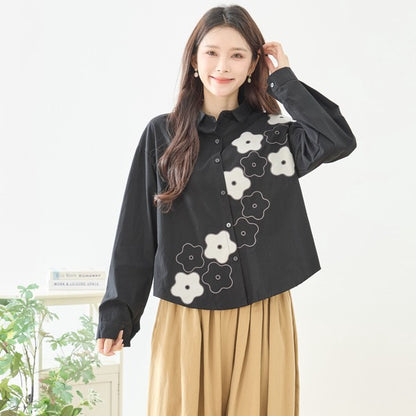 【M〜L】フラワーライン刺繍シャツ｜TRUBE