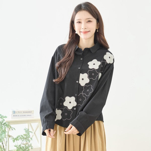 【M〜L】フラワーライン刺繍シャツ｜TRUBE