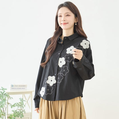 【M〜L】フラワーライン刺繍シャツ｜TRUBE