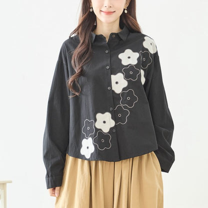 【M〜L】フラワーライン刺繍シャツ｜TRUBE